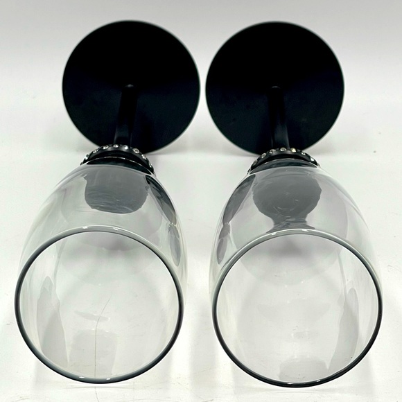 Set of 2 - Deco Glam Glass Champagne Flutes with Black Metal Stem & Rhinestones - Picture 8 of 14
